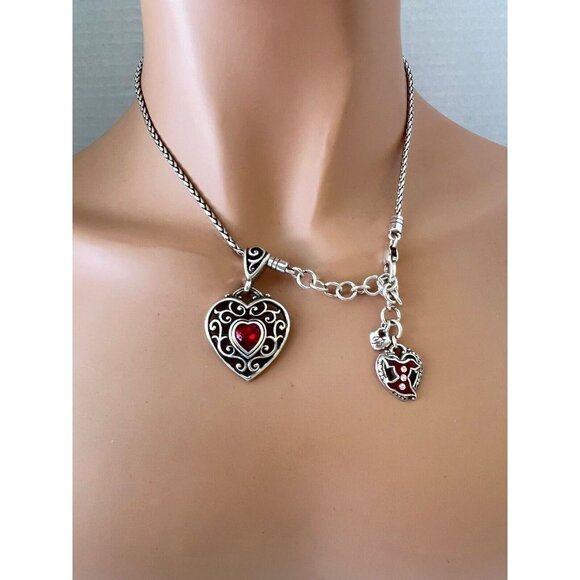 BRIGHTON True Heart RED Crystal Heart Necklace Silver Plated “Love Your Heart “ - Picture 2 of 3